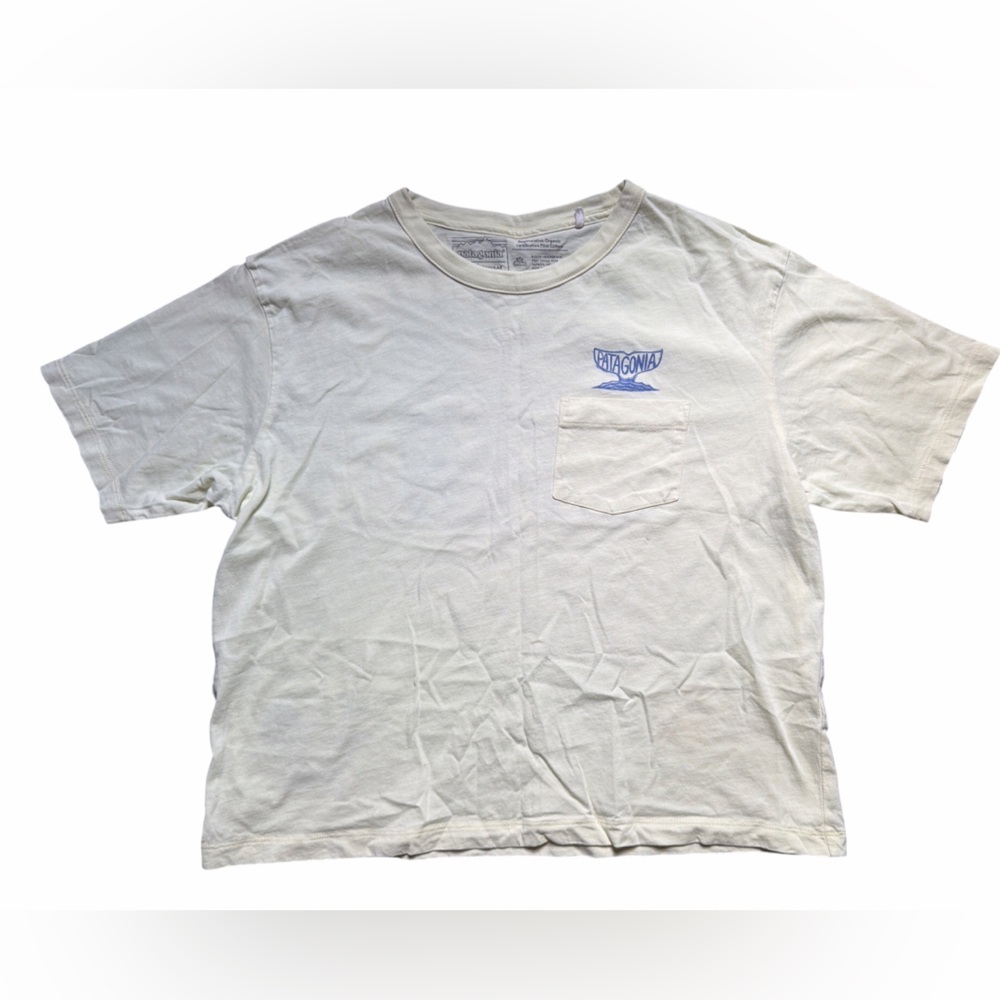 Patagonia Yellow Our Planet Can’t Wait Cropped Pocket Tee Short Sleeve Cotton - Picture 2 of 7